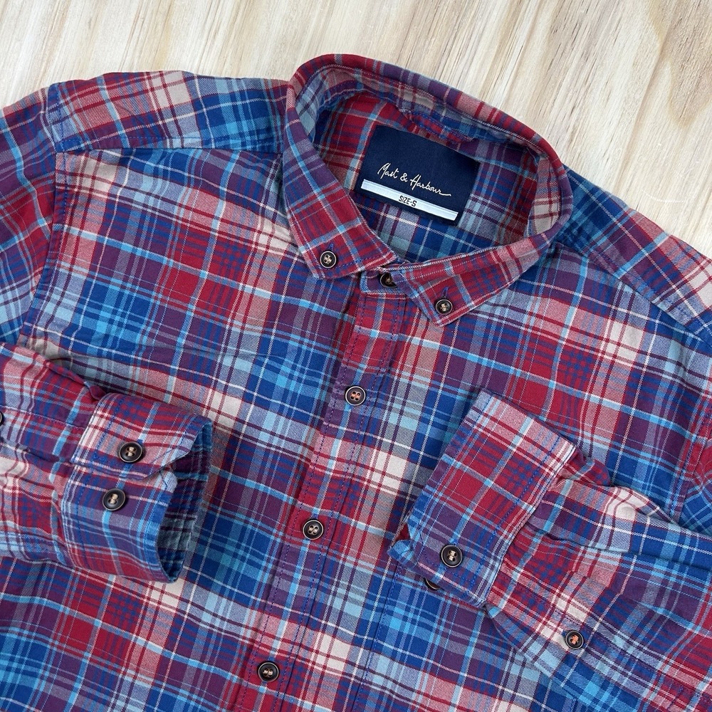 Mast & Harbour Cotton Red White Blue Plaid Button Up Men's Shirt Size‎ Small